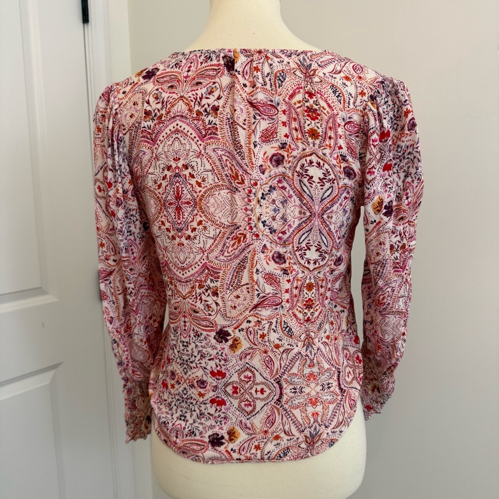 Dear John Pink Paisley V-Neck Blouse Peasant - Picture 4 of 12